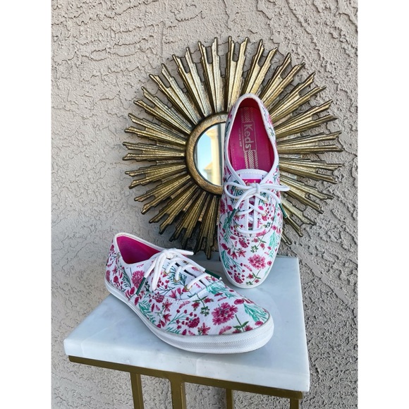 KEDS Fuchsia Green & White Floral Garden Party Champion Sneakers Tennis Shoes 8